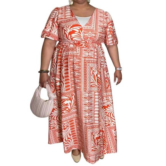 NEW SHE + SKY abstract print brenlyn dress in orange and cream - Picture 1 of 7